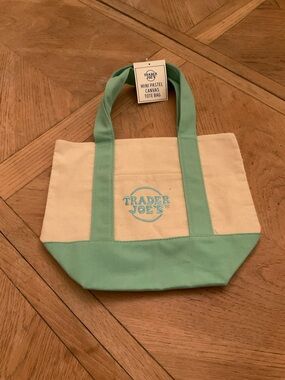 NWT Trader Joe's Cream and Mint Green Mini Canvas Tote